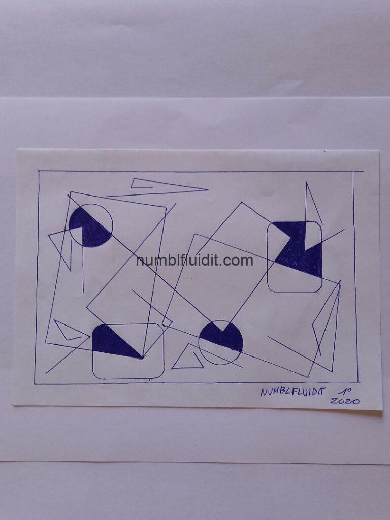 Disegno su carta con penna biro, geometria e sovrapposizioni, Opera D'Arte Astratta