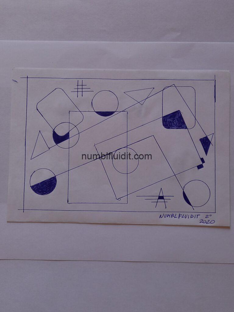 Disegno su carta con penna biro, geometria e sovrapposizioni, Opera D'Arte Astratta