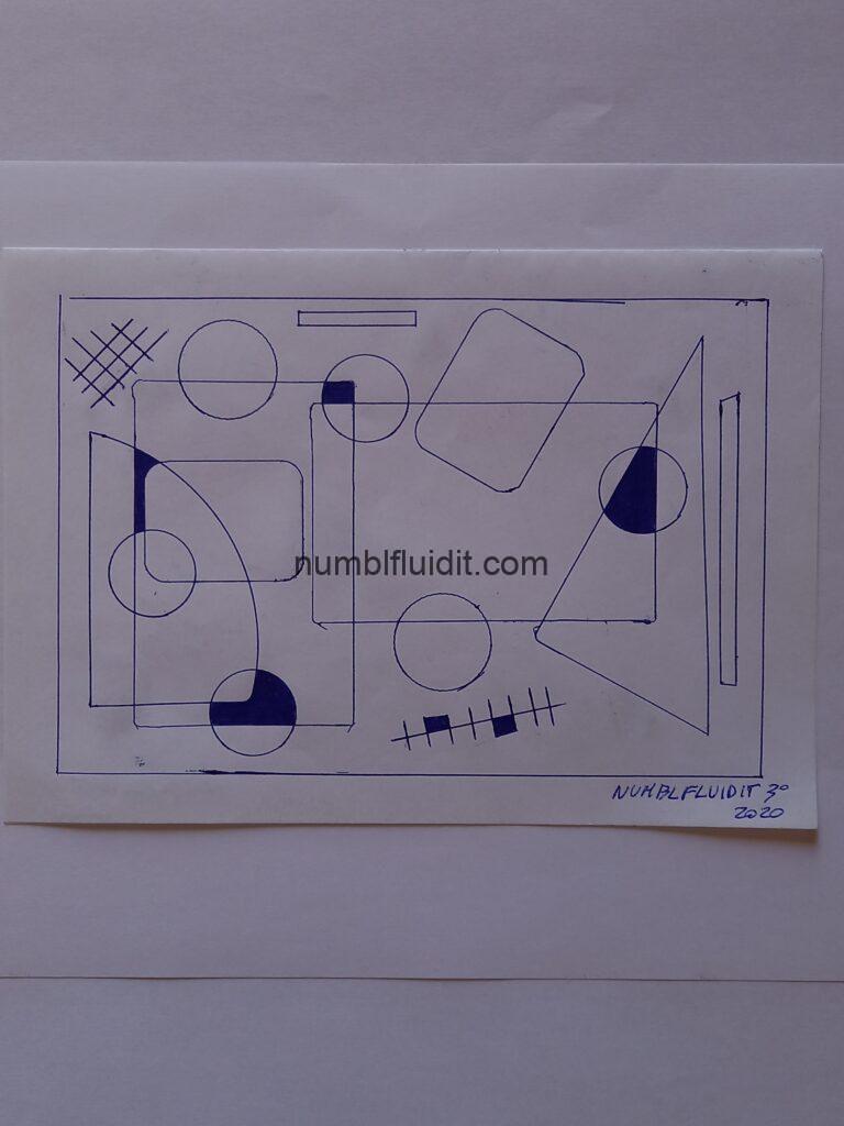 Disegno su carta con penna biro, geometria e sovrapposizioni, Opera D'Arte Astratta