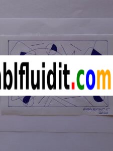 Disegno astratto originale realizzato a penna biro blu su carta nel 2020, composto da figure geometriche sovrapposte e intersecate in equilibrio visivo.