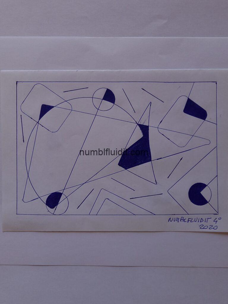 Disegno su carta con penna biro, geometria e sovrapposizioni, Opera D'Arte Astratta