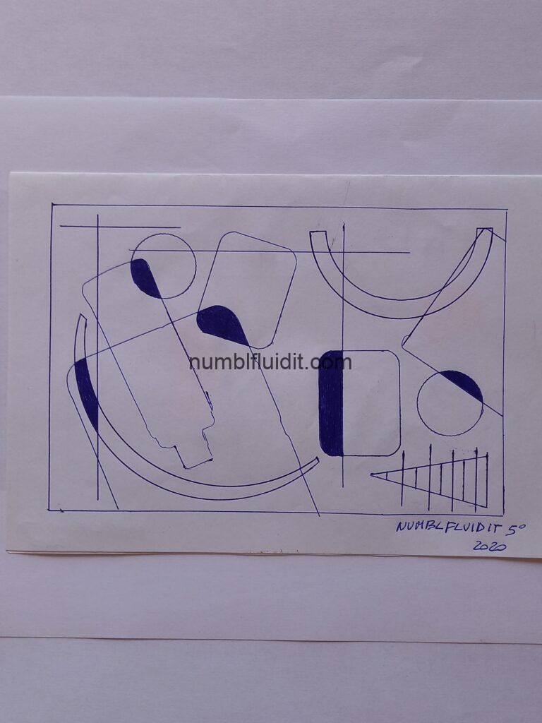 Disegno su carta con penna biro, geometria e sovrapposizioni, Opera D'Arte Astratta