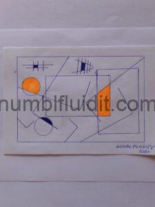 Disegno su carta con penna biro, geometria e sovrapposizioni, Opera D'Arte Astratta