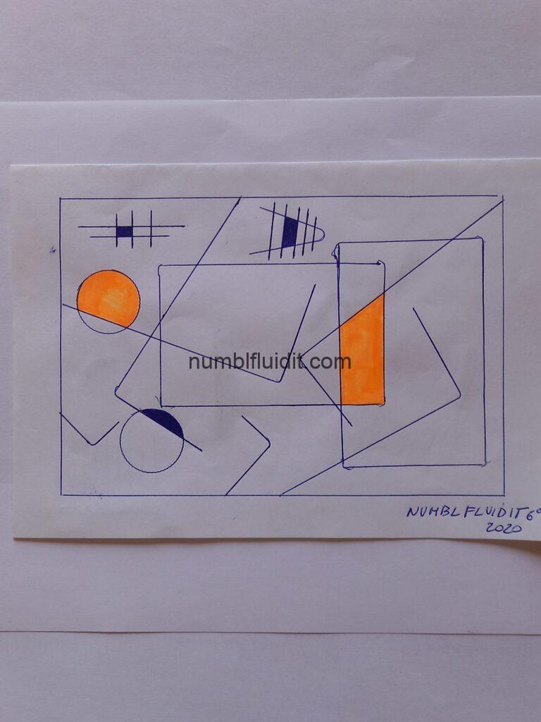 Disegno su carta con penna biro, geometria e sovrapposizioni, Opera D'Arte Astratta