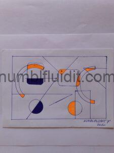 Disegno su carta con penna biro, geometria e sovrapposizioni, Opera D'Arte Astratta