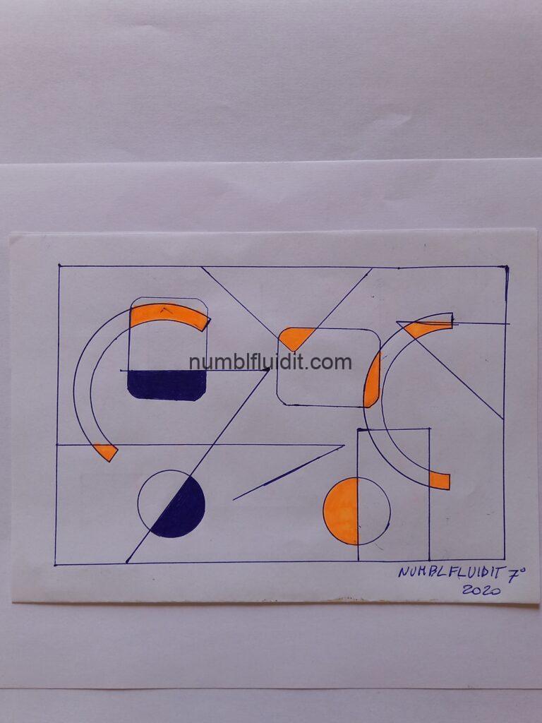 Disegno su carta con penna biro, geometria e sovrapposizioni, Opera D'Arte Astratta