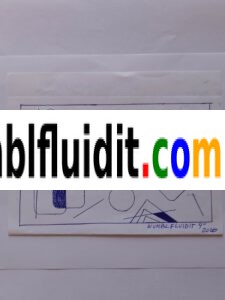 Disegno astratto originale realizzato a penna biro blu su carta nel 2020, composto da figure geometriche sovrapposte e intersecate in equilibrio visivo.