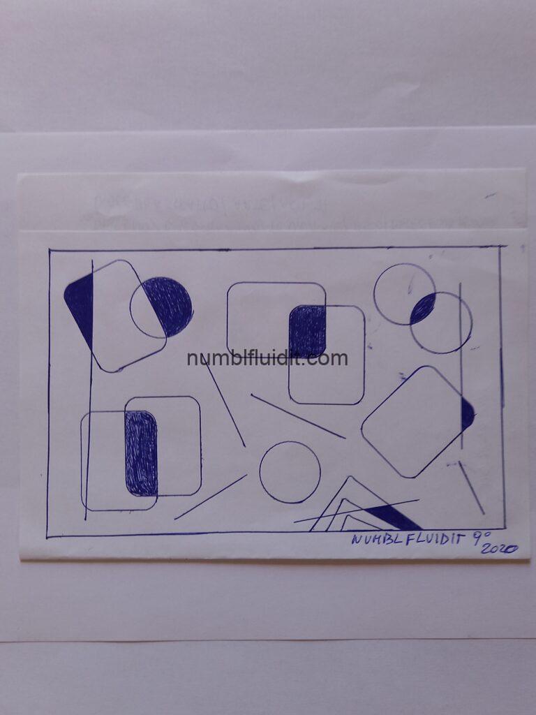 Disegno su carta con penna biro, geometria e sovrapposizioni, Opera D'Arte Astratta